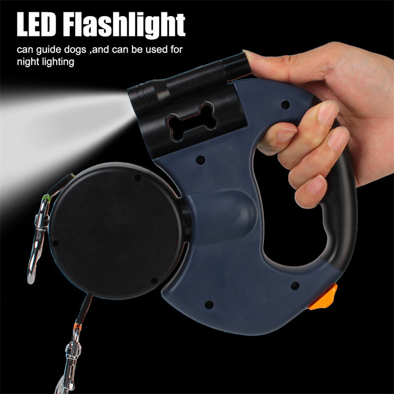 Retractable Dual Dog Leash – Reflective 360° Swivel with LED Light