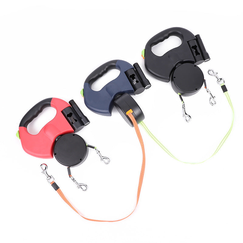 Retractable Dual Dog Leash – Reflective 360° Swivel with LED Light