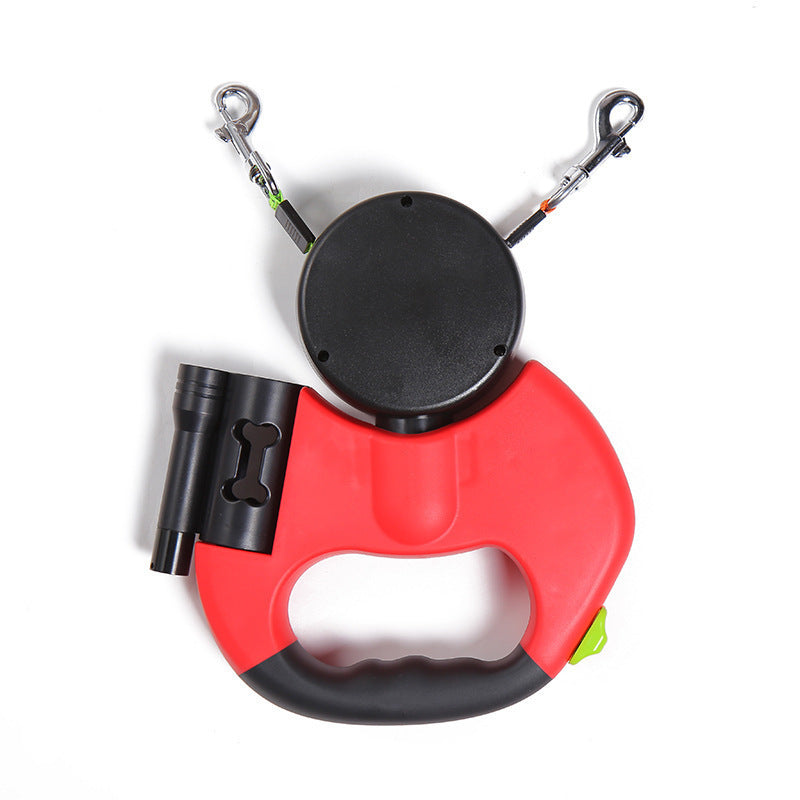 Retractable Dual Dog Leash – Reflective 360° Swivel with LED Light