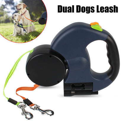 Retractable Dual Dog Leash – Reflective 360° Swivel with LED Light