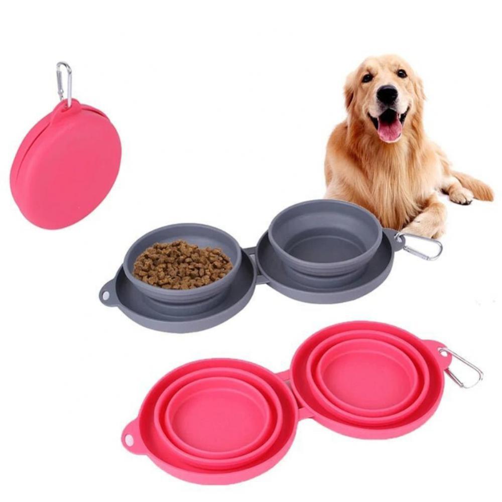 Foldable Double Pet Feeding Bowl – Travel-Friendly Dog & Cat Bowl