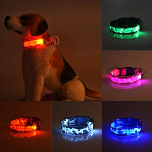 Camouflage Luminous Dog Collar – LED Glow in the Dark Pet Collar