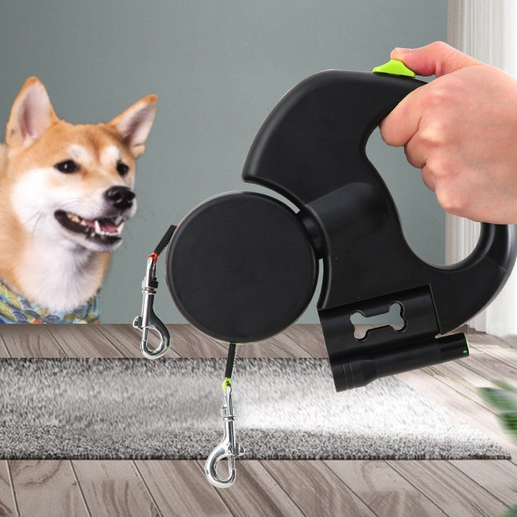 Retractable Dual Dog Leash – Reflective 360° Swivel with LED Light