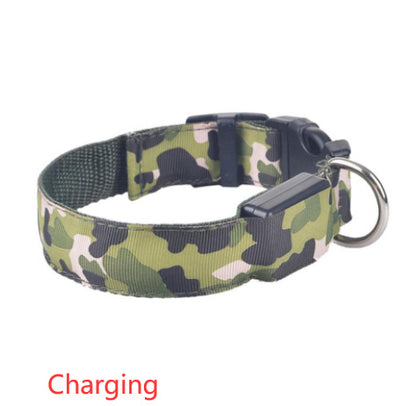 Camouflage Luminous Dog Collar – LED Glow in the Dark Pet Collar