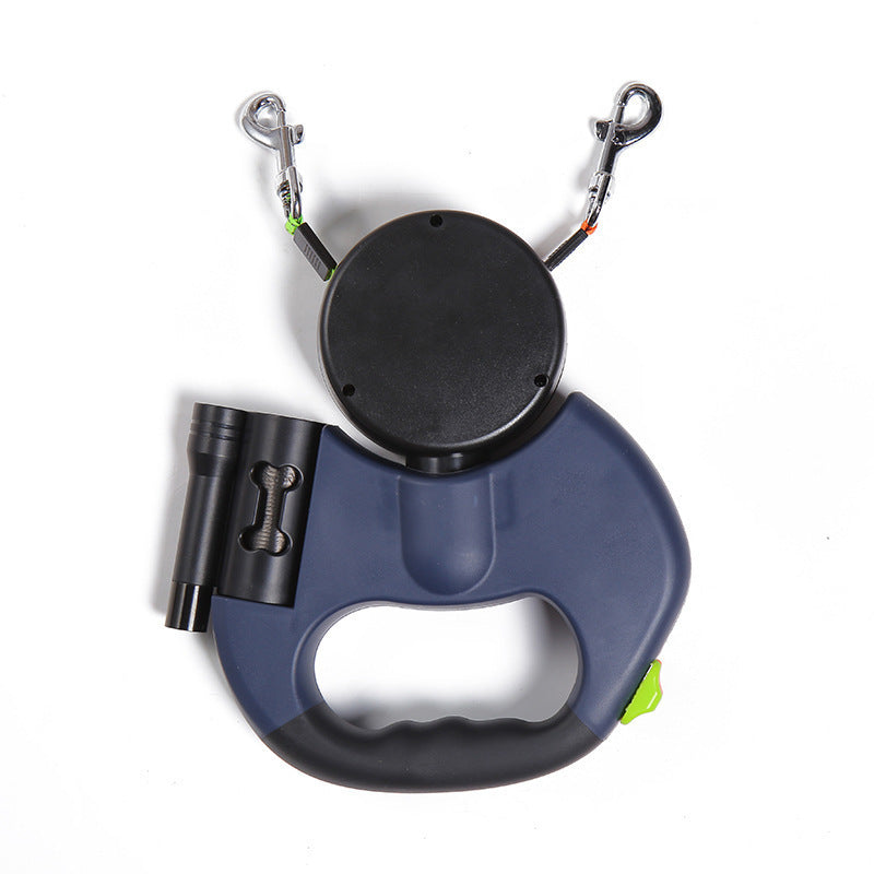 Retractable Dual Dog Leash – Reflective 360° Swivel with LED Light