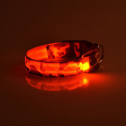 Camouflage Luminous Dog Collar – LED Glow in the Dark Pet Collar