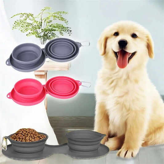 Foldable Double Pet Feeding Bowl – Travel-Friendly Dog & Cat Bowl