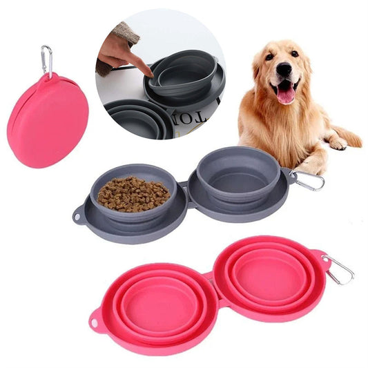 Foldable Double Pet Feeding Bowl – Travel-Friendly Dog & Cat Bowl