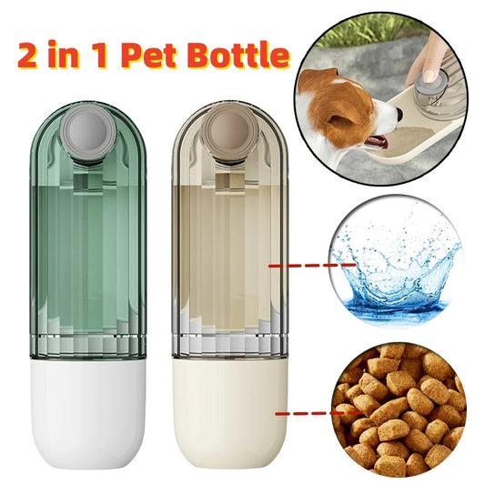 2-in-1 Portable Pet Water Bottle & Food Cup – Dog Walking Travel Feeder