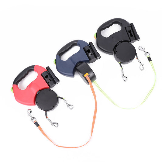 Retractable Dual Dog Leash – Reflective 360° Swivel with LED Light