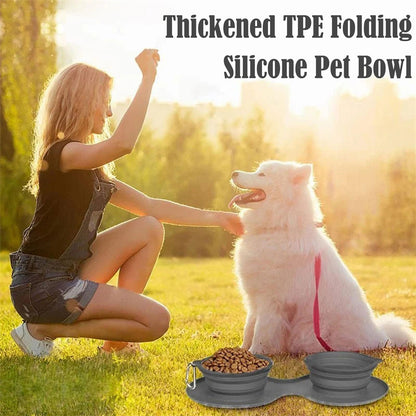 Foldable Double Pet Feeding Bowl – Travel-Friendly Dog & Cat Bowl