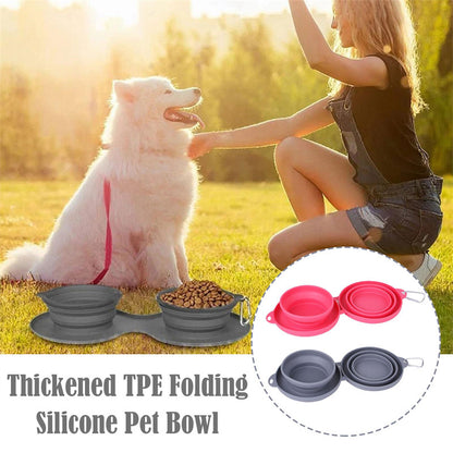 Foldable Double Pet Feeding Bowl – Travel-Friendly Dog & Cat Bowl